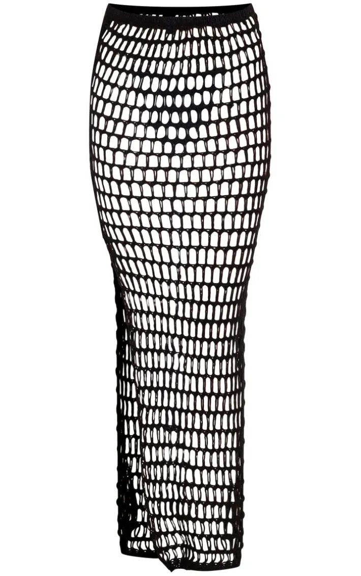 Black Crochet Open Knit Beach Maxi Skirt
