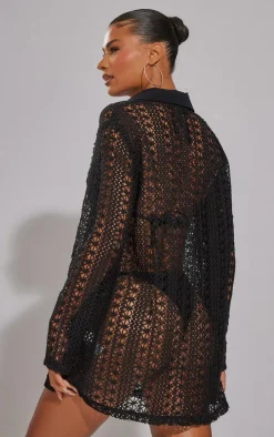 Black Crochet Oversized Beach Shirt