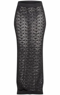 Black Crochet Plain Knit Maxi Skirt