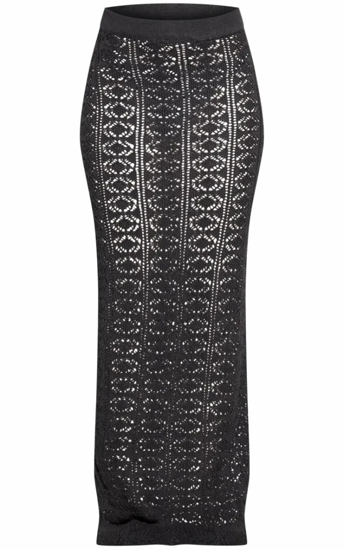 Black Crochet Plain Knit Maxi Skirt