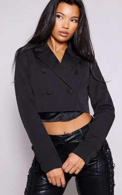 Black Cropped Double Button Blazer