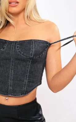 Black Cup Detail Dipped Hem Corset