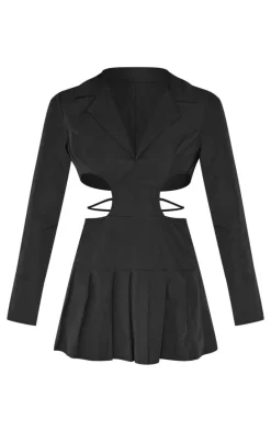 Black Cut Out Back Long Sleeve Shift Dress