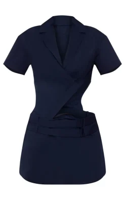 Black Cut Out Belted Short Sleeve Bodycon Dress