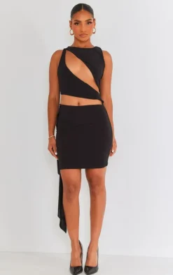 Black Cut Out Detail Drape Bodycon Dress
