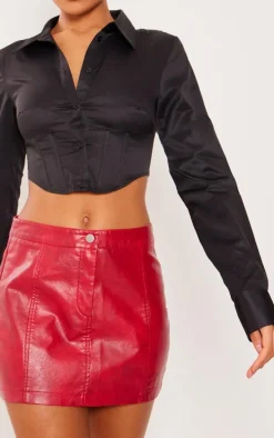 Black Cut Out Dip Hem Boned Shirt