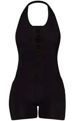 Black Cut Out Halterneck Slinky Unitard