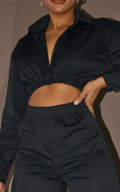 Black Cut Out Long Sleeve Utility Cargo Jumpsuit