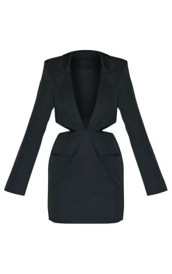 Black Cut Out Plunge Blazer Dress