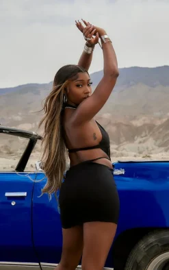 Black Cut Out Plunge Neck Bodycon Dress