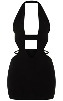 Black Cut Out Plunge Neck Bodycon Dress