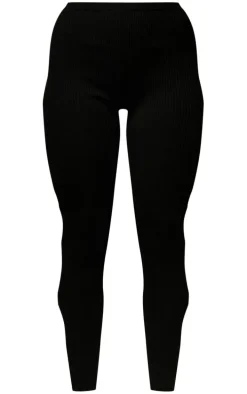Black Cut Out Rib Knit Leggings