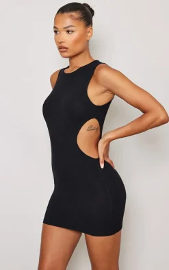 Black Cut Out Side Soft Knit Dress