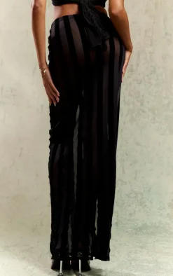 Black Devore Mesh Striped Maxi Skirt