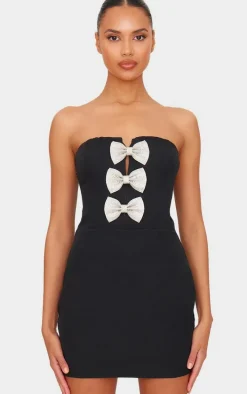 Black Diamante Bow Bandeau Mini Dress