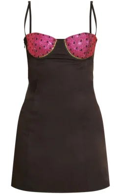 Black Diamante Bust Detail Bodycon Dress