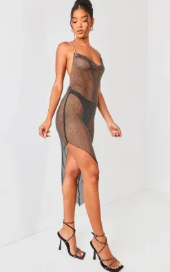 Black Diamante Cowl Neck Dress