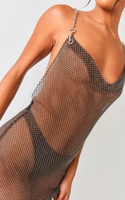 Black Diamante Cowl Neck Dress