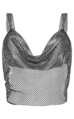 Black Diamante Cowl Neck Top