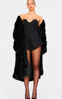 Black Diamante Detail Bandeau Structured Romper