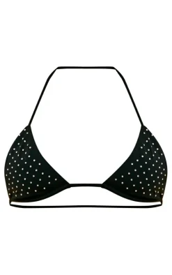 Black Diamante Detail Micro Triangle Bikini Top