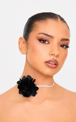 Black Diamante Flower Choker