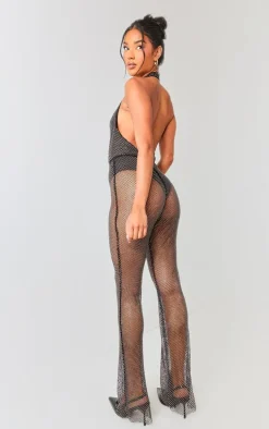 Black Diamante Halterneck Jumpsuit