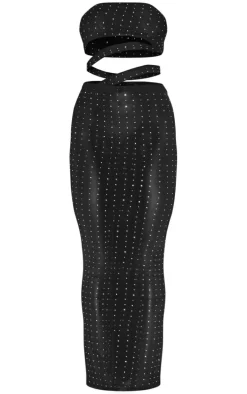 Black Diamante Mesh Cut Out Bandeau Maxi Dress
