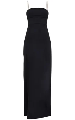 Black Diamante Strap Underbust Detail Crepe Maxi Dress