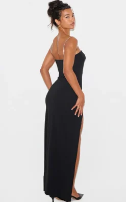 Black Diamante Strap Underbust Detail Maxi Dress