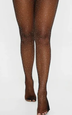 Black Diamante Suspender Tights