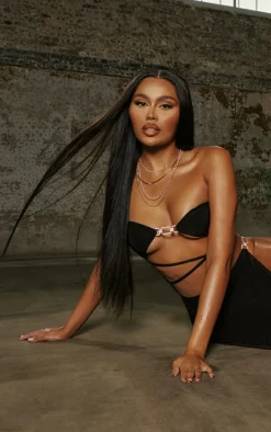 Black Diamante Trim Bandeau Top