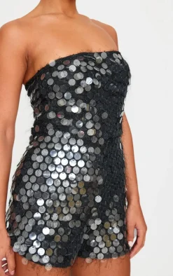 Black Disc Sequin Bandeau Romper