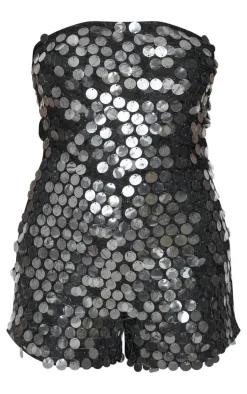 Black Disc Sequin Bandeau Romper