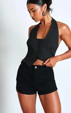 Black Disco Fit Denim Shorts