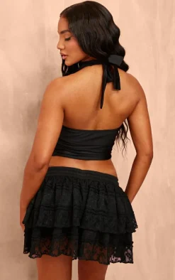 Black Disco Slinky High Neck Backless Top