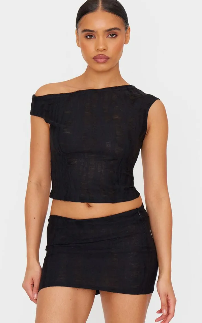 Black Distressed Asymmetric Top
