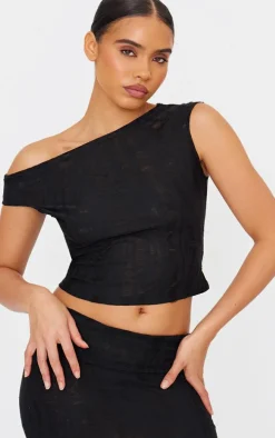 Black Distressed Asymmetric Top