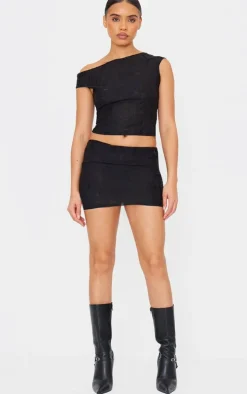 Black Distressed Asymmetric Micro Mini Skirt