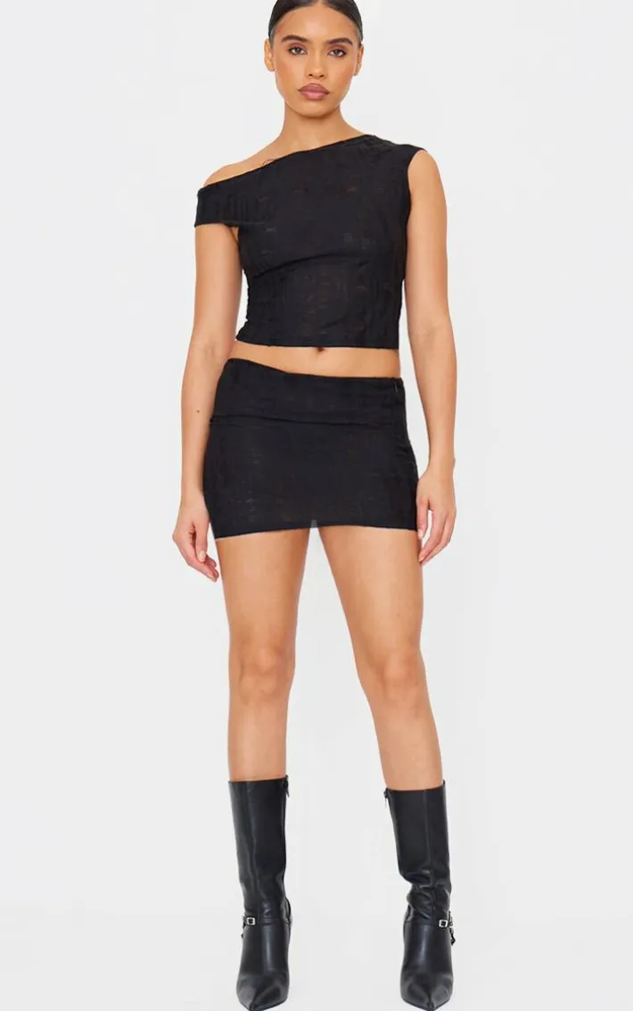 Black Distressed Asymmetric Micro Mini Skirt