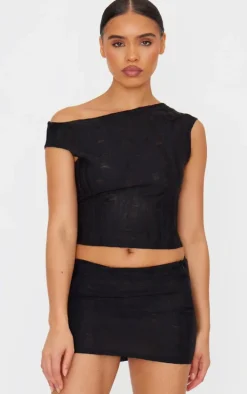 Black Distressed Asymmetric Micro Mini Skirt