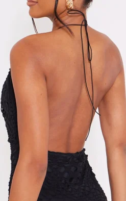 Black Distressed Cowl Halterneck Mini Dress