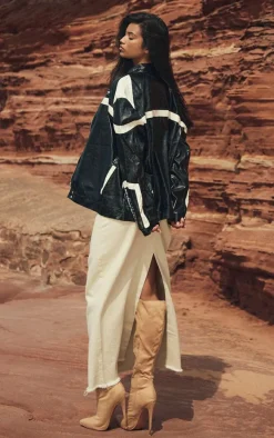 Black Distressed Faux Leather Racer Jacket