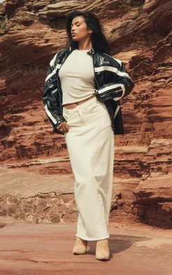 Black Distressed Faux Leather Racer Jacket