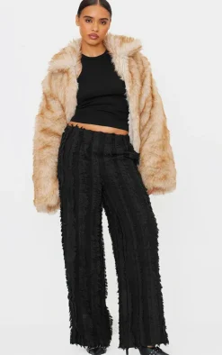 Black Distressed Low Rise Straight Leg Pants