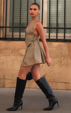 Black Dogtooth Vest Cut Out Shift Dress