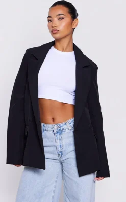 Black Double Breasted Oversized Boxy Fit Blazer