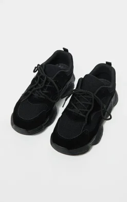 Black Double Bubble Sole Lace Up Sneakers