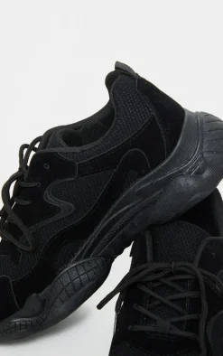 Black Double Bubble Sole Lace Up Sneakers