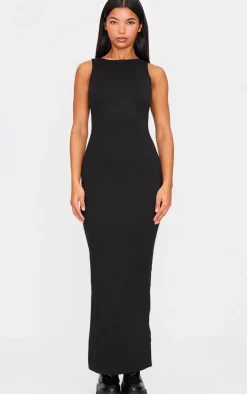Black Double Contour High Neck Maxi Dress